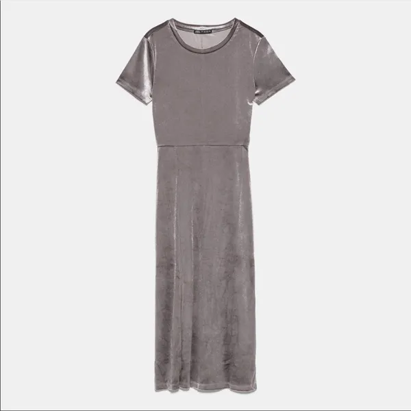 ZARA velvet midi dress in metallic taupe grey‎ Size Small - Image 11