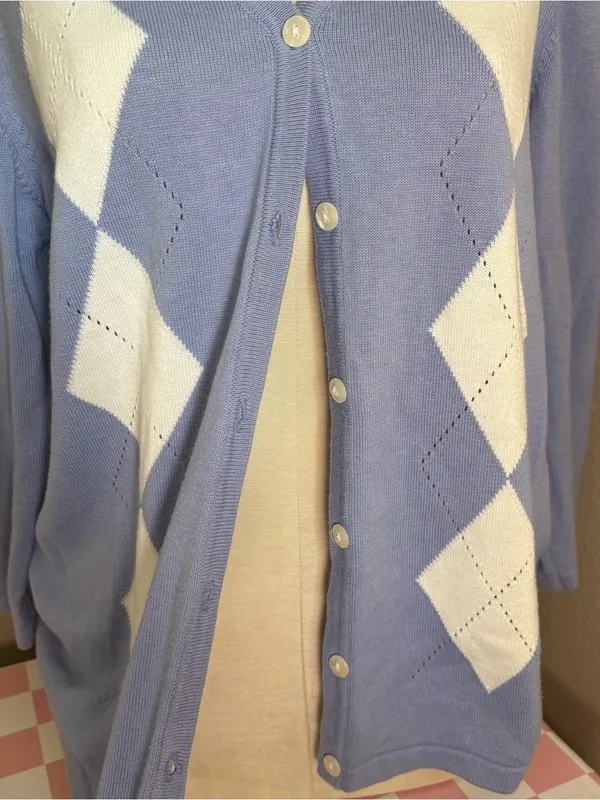 Classic blues wrangler true vintage argyle diamond pattern blue white button up - Image 3
