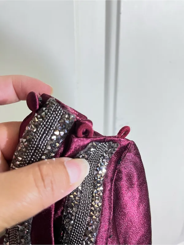 Plum Satin Puff-Sleeve Jewel Collar Blouse - Image 11