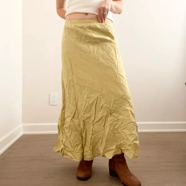Vintage Green Linen Blend Midi Skirt - Image 2