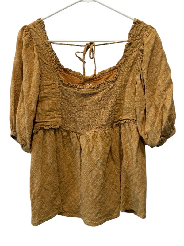 Mustard Peplum Crop Peasant Blouse with Puff Sleeves - Image 7
