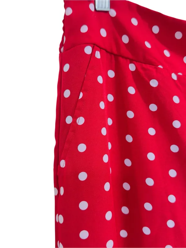 SHEIN Red White Polka Dot Wide Leg Palazzo Pants | Smocked Waist | Size M - Image 3