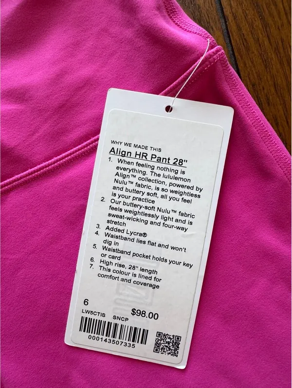 Lululemon Align High-Rise 28” Sonic Pink Size 6 NWT - Image 5