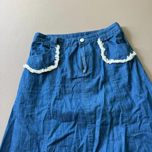 Denim lace trim A-Line Maxi Skirt - Image 2