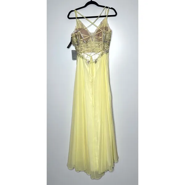 NWT Xscape Corset Chiffon Embellished Ball Gown Women's Light Yellow Size 8 - Image 3