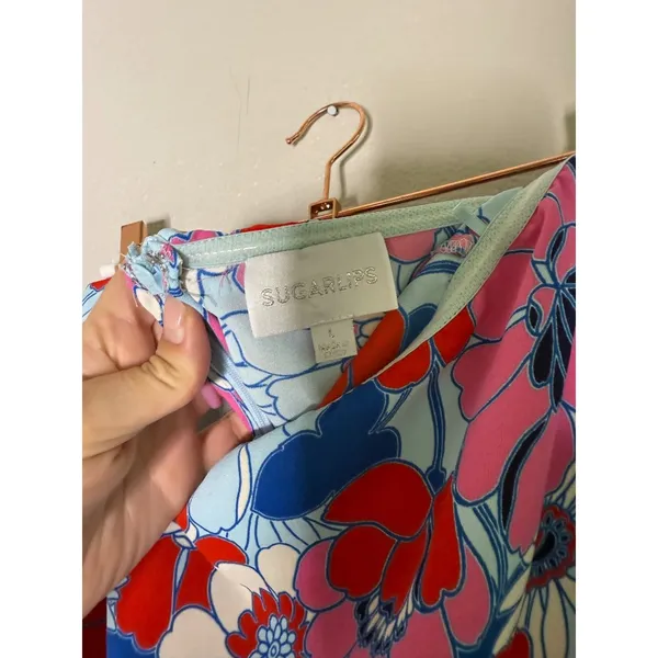 Sugarlips Berry Mix Floral Strapless Romper Size Large Retro Pink Blue White - Image 7