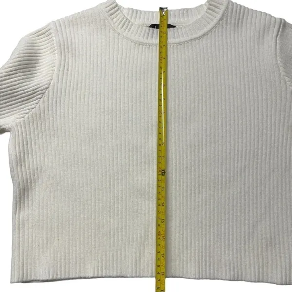 Lulus Womens Ribbed Cropped Knit Sweater Cream White Long Sleeve‎ Size L - Image 8