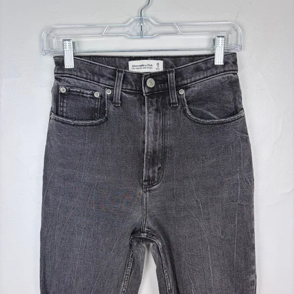 Abercrombie‎ & Fitch Ultra High Rise Ankle Straight Jeans Curve Love Black 26 R - Image 2