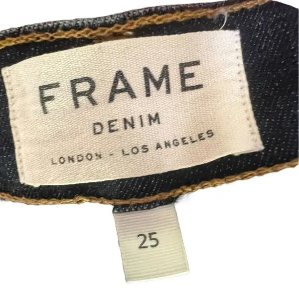 FRAME Le High Skinny Jeans Dark Wash Distressed Knee Designer 25 - Image 4