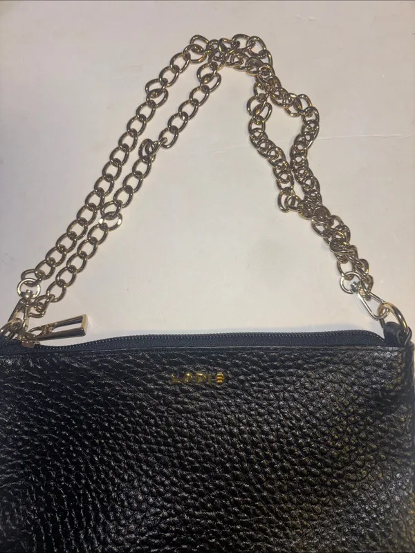 Lodis Black Pebbled Leather Shoulder Bag W/ Gold Chain Preloved Great Condition - Image 5