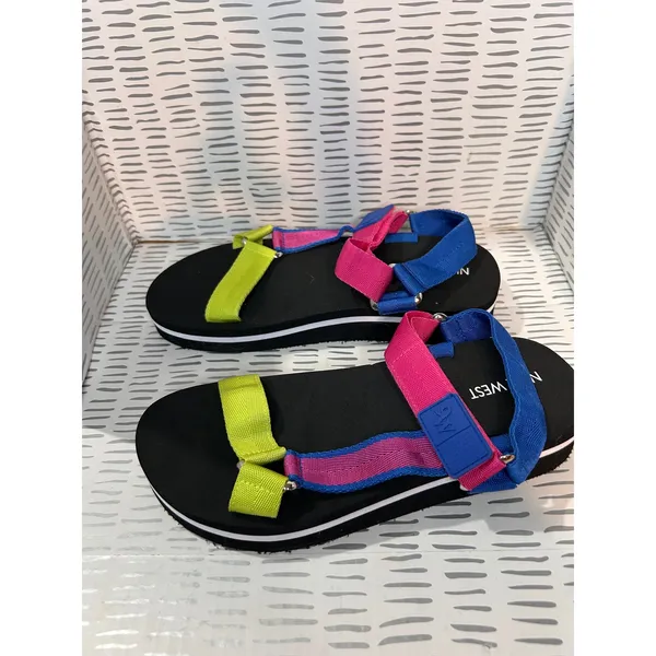 New Nine West Tomoro 2 Womens Platform Sandals Multicolor Strappy Neon Size 8M‎ - Image 2