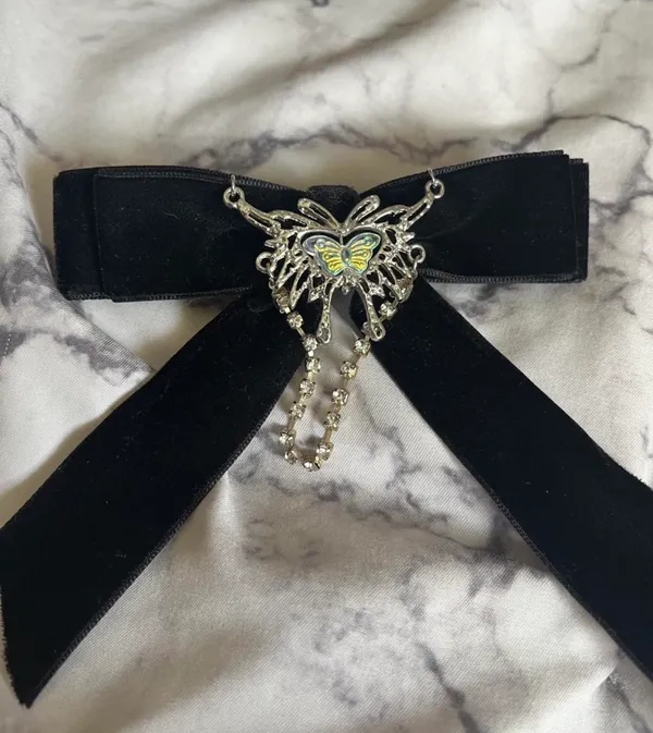 Dolls Kill Black Velvet Butterfly Bow Hair Clip - Image 2