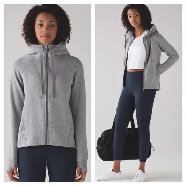 Lululemon Fleece Please Hoodie Jacket Heathered Speckled Medium Grey Size 6 - Image 2