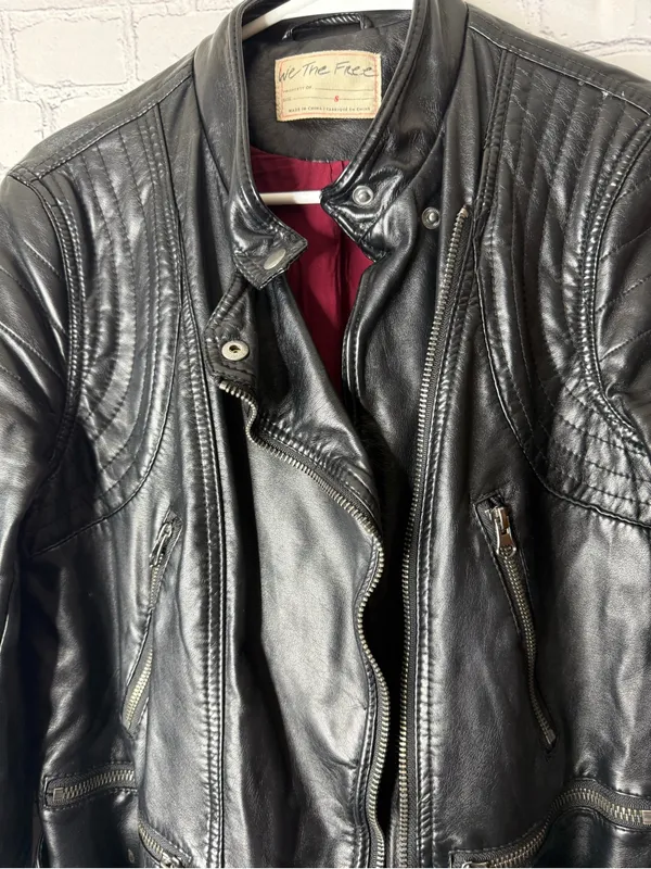 We the free heartbreaker Vintage inspired Black Leather Biker Jacket small - Image 10