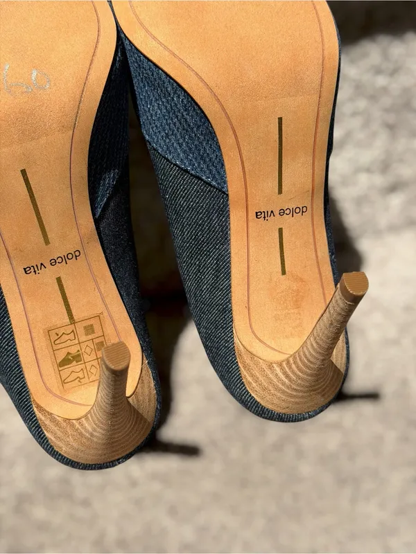 Dolce Vita Cinda Denim Pointed Toe Mule Heels‎ Slip On Stiletto Minimalist Chic - Image 8