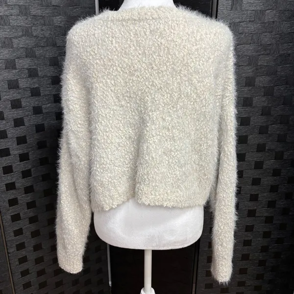 Arizona Sweater‎ Cream Fuzzy Eyelash Popcorn Knit Cropped Cozy Neutral Soft L - Image 2