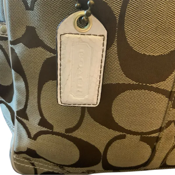 Coach Signature C White/Tan/White Trim Purse Tote Bag - Image 3
