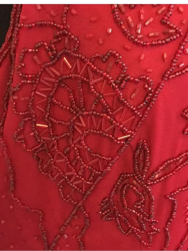 Vintage Blushe Impressions Red Beaded Maxi Gown Open Back Crossover Dress Size 6 - Image 8
