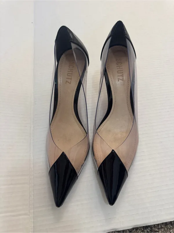 Schutz Black Patent Leather Illusion Pointed Toe Heels Womens 8.5 Classic Dressy - Image 5