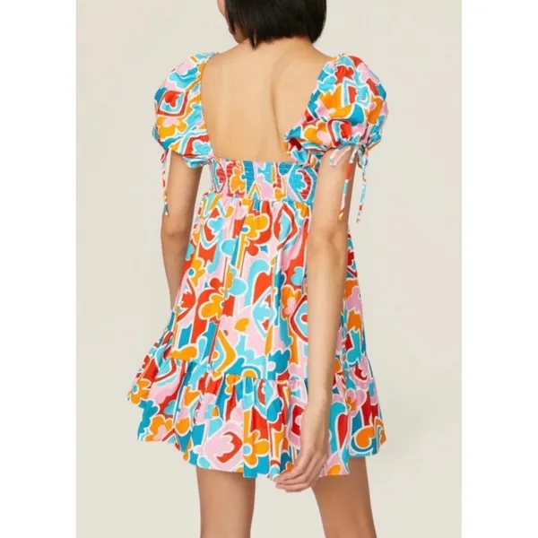 NWT Amanda Uprichard‎ Sicily Babydoll Mini Dress Miami Print Size Medium - Image 3