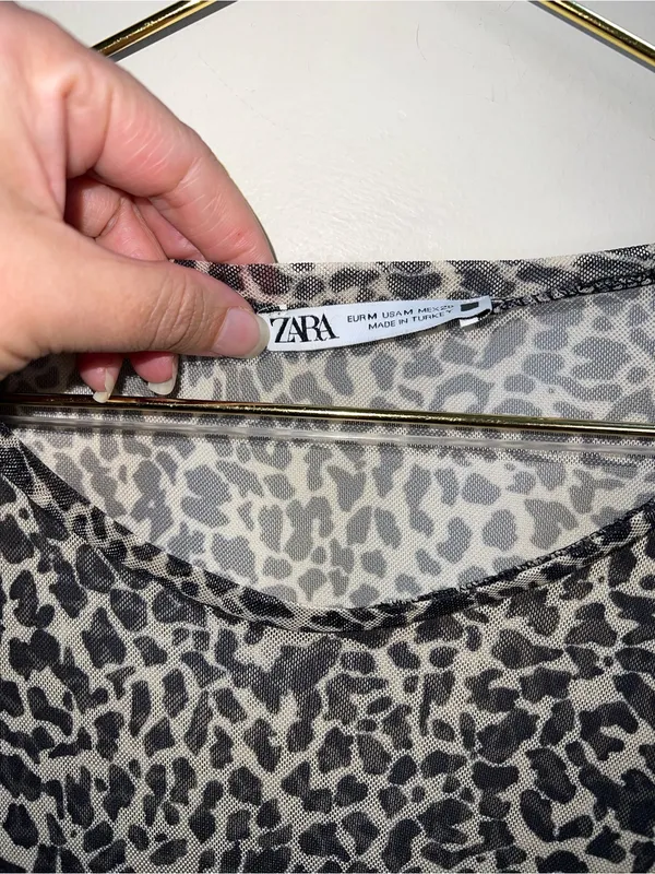 Zara Black and White Leopard Tiered Short Sleeve Dress Medium - Image 3