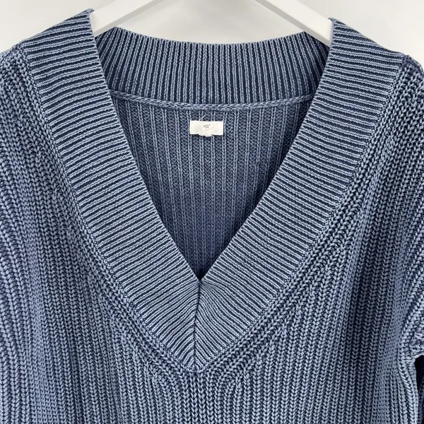 Aerie Sweater Women's Size XS Ribbed V-Neck Oversized Chunky‎ Knit Pullover Blue - Image 4
