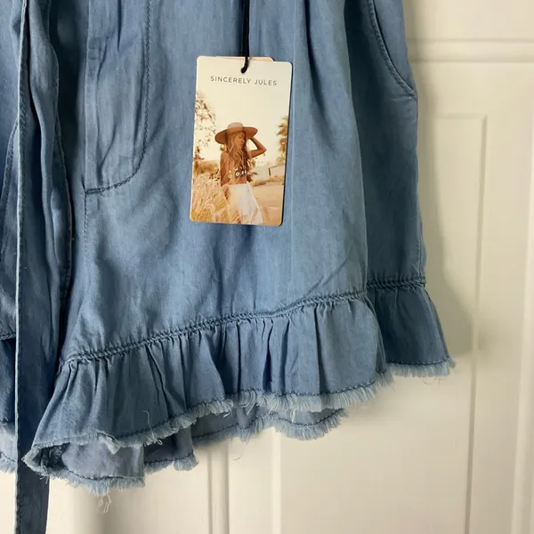 Sincerely‎ Jules High Waist Ruffle Hemline Chambray Shorts Size Large New - Image 6