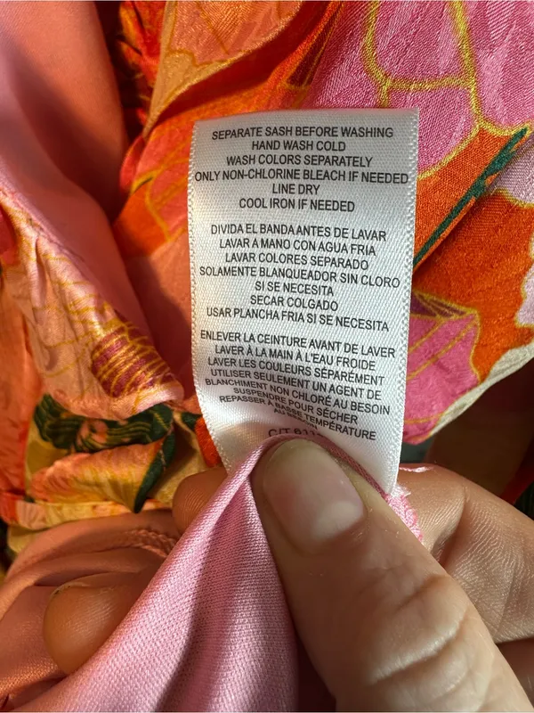 P376. Taylor Pink Floral Wrap Dress with Green Leaf Accents - Image 4