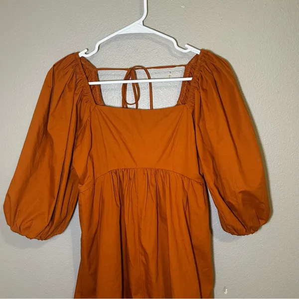 Abercrombie & Fitch Rust Orange Square Neck Puff Sleeve Romper Womens Size Small - Image 3