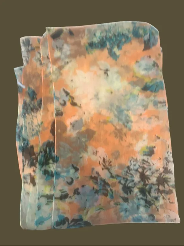 croft & barrow Peach and Aqua Floral Sheer Scarf - Image 5