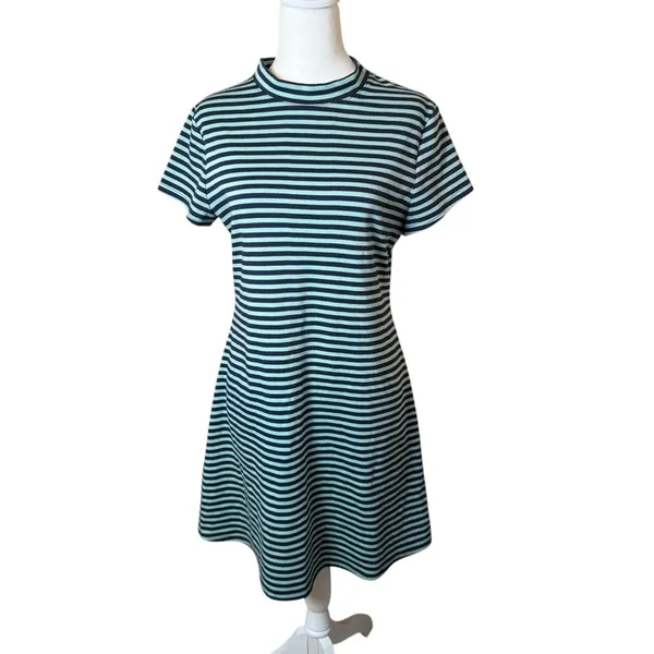 Free People Beach On The Line Ponte Mini Dress Large‎ Navy Mint Striped Casual - Image 4