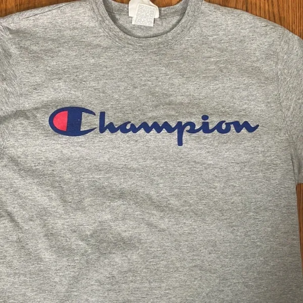 Vintage Champion Logo‎ T Shirt Grey Short Sleeve Graphic Tee Women's Size Large - Image 3