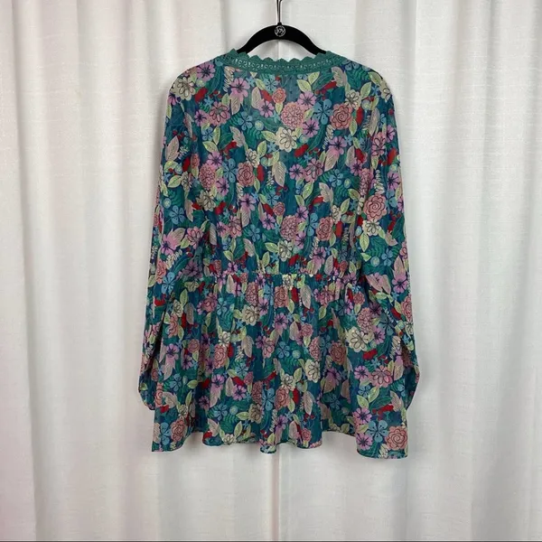 Matilda Jane Green Floral Sheer Large Kookaburra Blouse Sz.XXL - Image 9