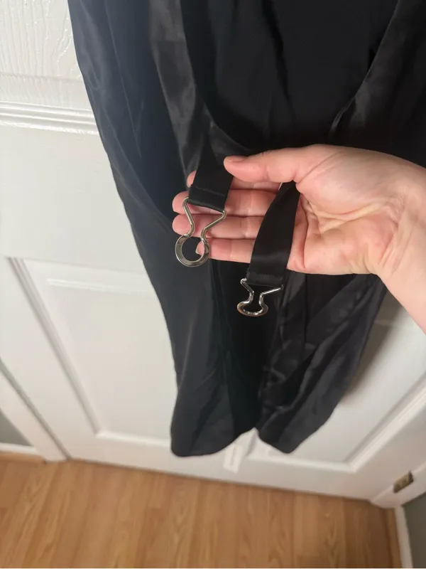 Reformation Rubia Satin Mini Dress in Black 6 - Image 3