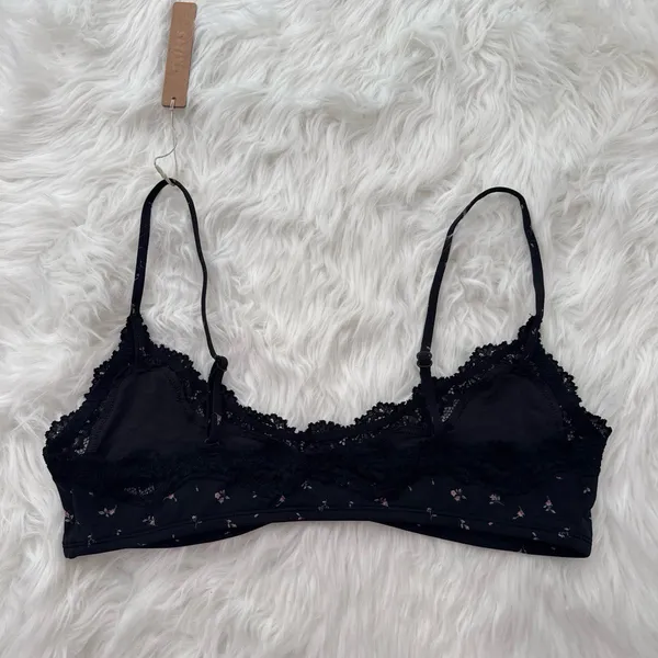 Skims Fits Everybody Lace Scoop Bralette Onyx Rosebud Print Size Large - Image 5