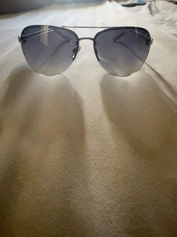 Women’s Diamond Stud Silver Metal Aviator Sunglasses Gradient Gray Lightweight Purple - Image 10
