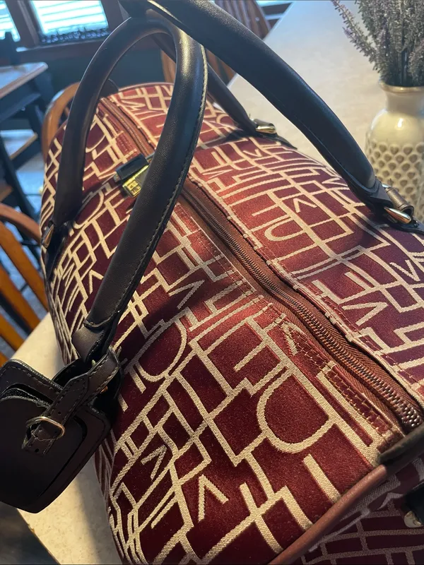Diane Von Furstenberg Burgundy Monogram Travel Duffel with Dark Brown Trim - Image 13