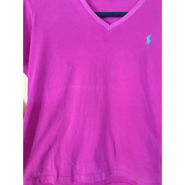 Ralph Lauren Sport T-Shirt Women Large Magenta Pink V-Neck Cotton Pony Preppy - Image 4
