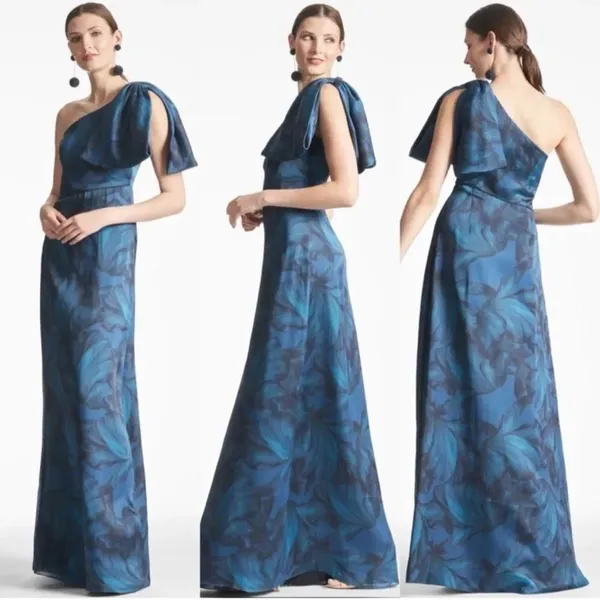 NWT Sachin + Babi Chelsea Blue Size One Shoulder Gown Dress FLAWS - Image 3