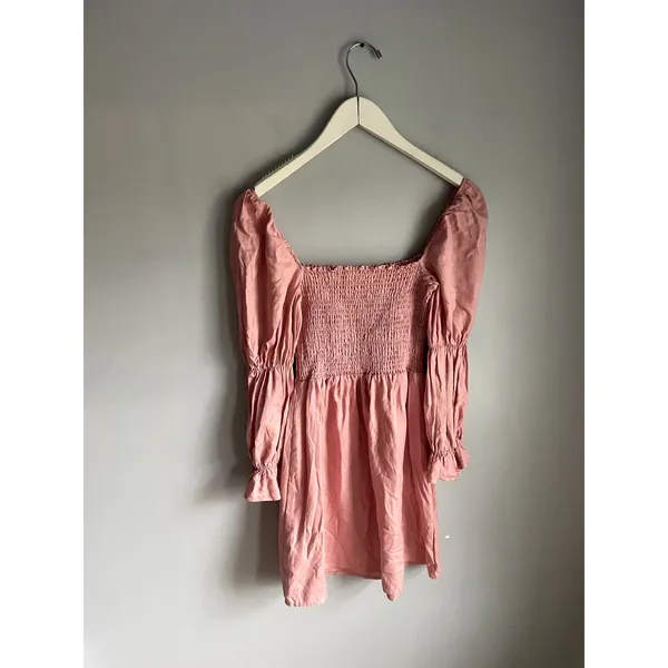 Reformation Zoya Smocked Linen A-Line Mini Dress Pink Shirred Romantic Women S - Image 5