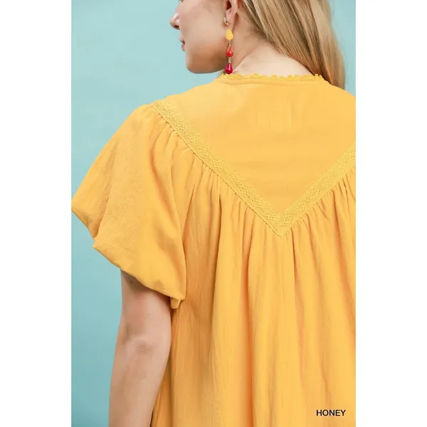 Umgee Flutter Sleeve Tassel Tie Ruffle Hem Mini Dress - Honey - Small - Image 5