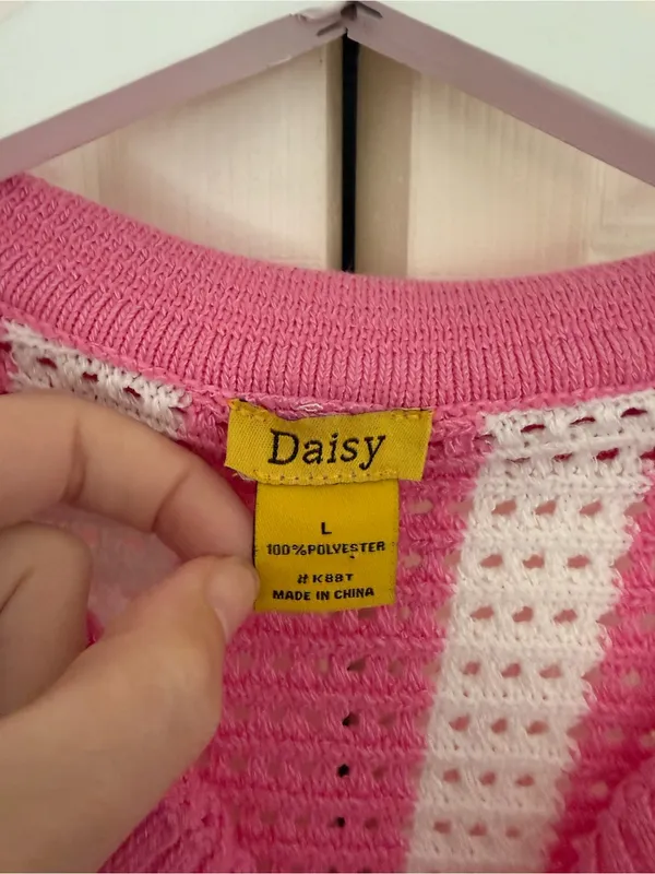 Daisy Crochet Knit Collared Striped Button Down Sweater Cardigan Size Large - Image 4