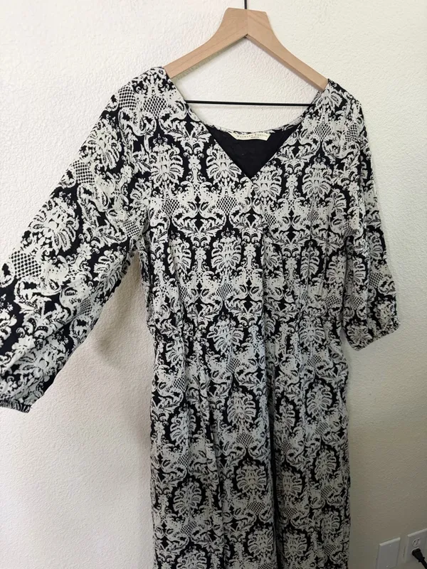 Wayward Fancies‎ Eshakti Damask Print Lined Maxi Dress Rayon Cotton Size XL - Image 3