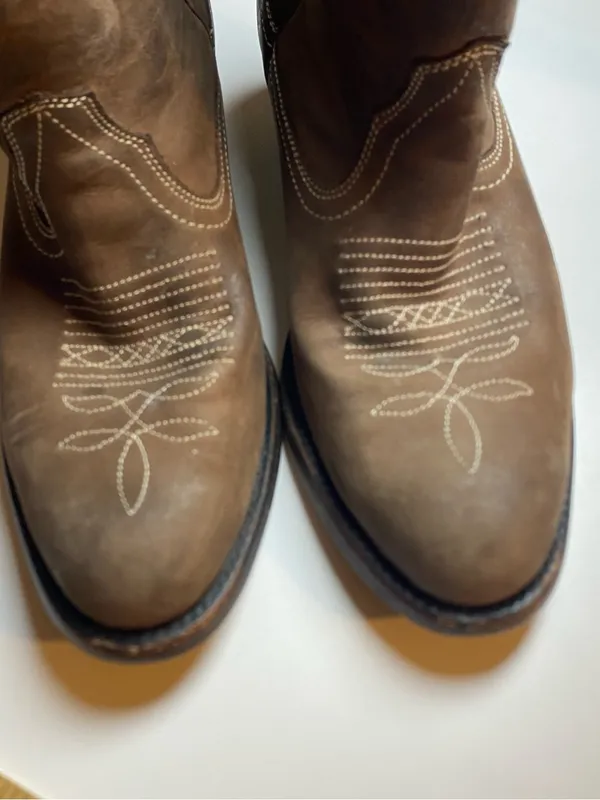 miz mooz carlitos Brown Leather Western Ankle Boots Embroidered Toe worn look 6 - Image 9