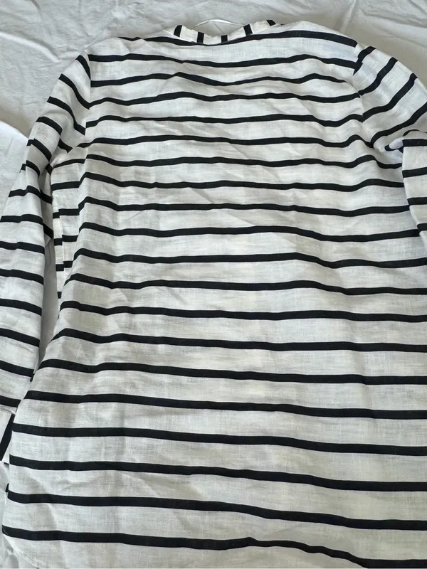 Zara White Linen Botton Up Linen Shirt With Black Stripes - Image 2