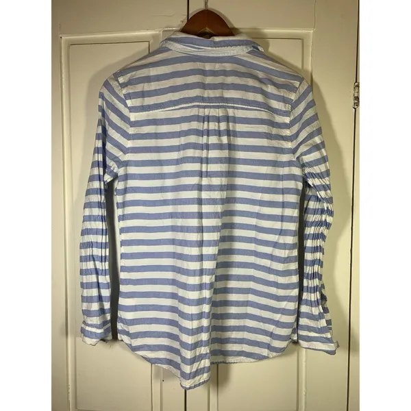 Old Navy Top Womens Medium Blue Striped Oxford‎ Popover Tunic Coastal Preppy - Image 4