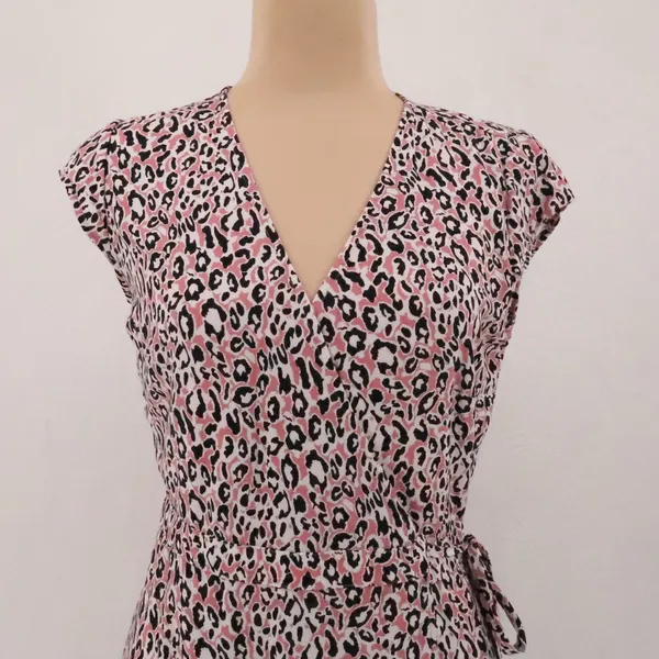 J Crew Leopard Midi Wrap Dress Womens XS Pink Black Animal Print Office Timeless - Image 10