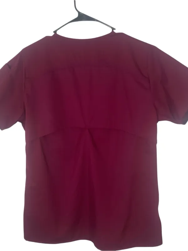 Carhartt Women's Short Sleeve V-Neck Top in Burgundy Size Medium - Image 2