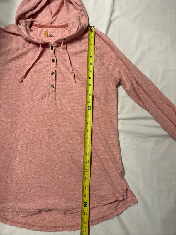 Carhartt Women’s Light Pink Hooded Henley Long Sleeve Top SZ M Granolagirl - Image 8