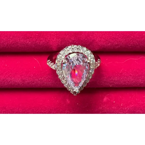 3ct Pear Halo‎ Ring | Rhodium Plated 925 Sterling Silver - Image 5